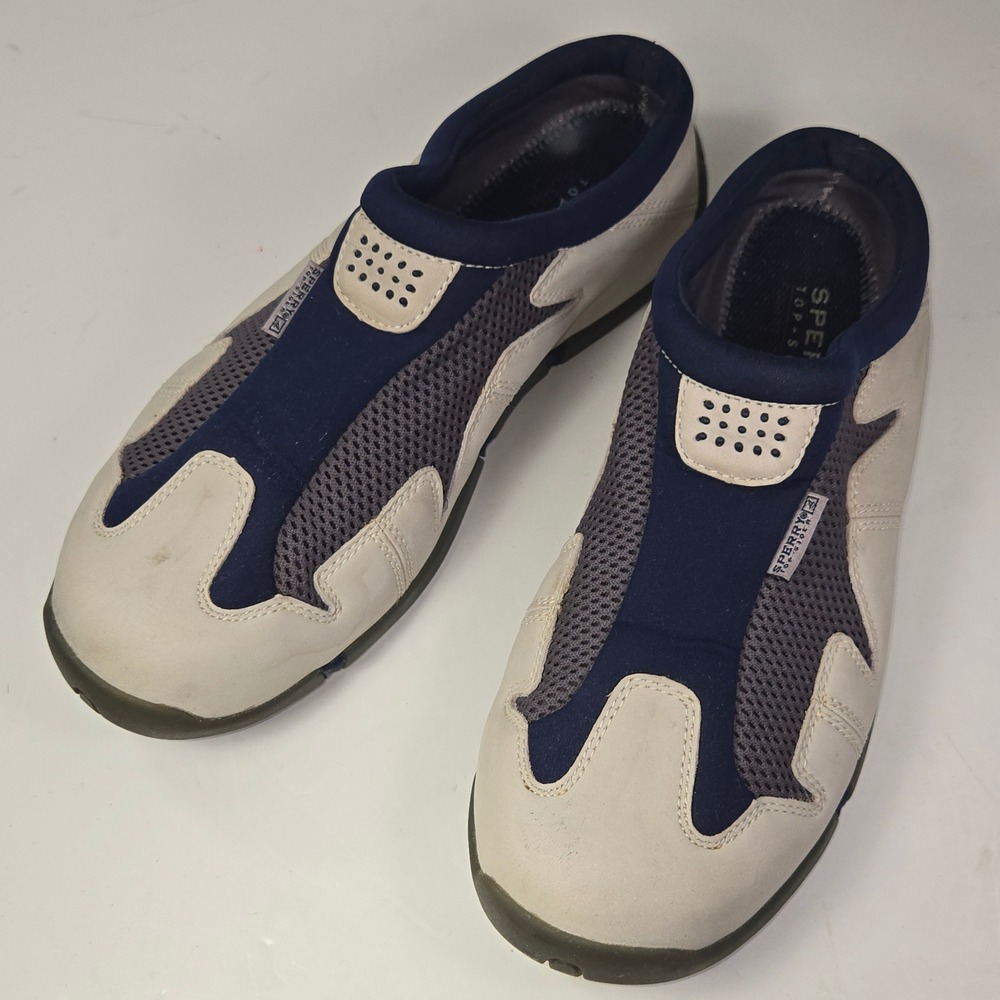 Sperry Top Sider Mens Slip On Shoes Leather Mesh‎ Navy Beige Size 10M